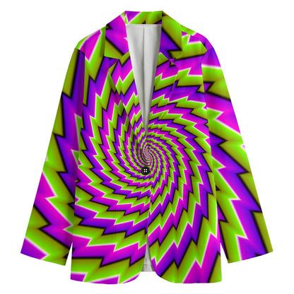 Green Twisted Moving Optical Illusion Women's Cotton Blazer