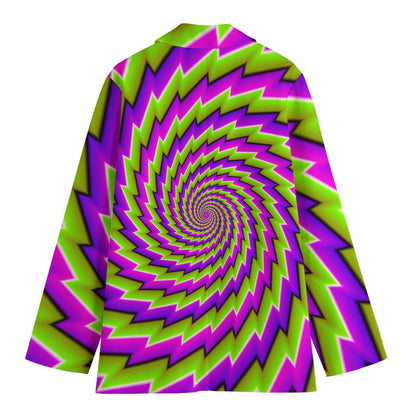 Green Twisted Moving Optical Illusion Women's Cotton Blazer