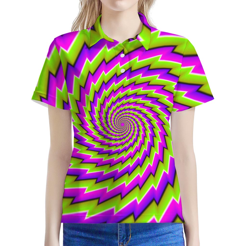 Green Twisted Moving Optical Illusion Women's Polo Shirt