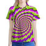 Green Twisted Moving Optical Illusion Women's Polo Shirt