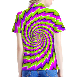 Green Twisted Moving Optical Illusion Women's Polo Shirt