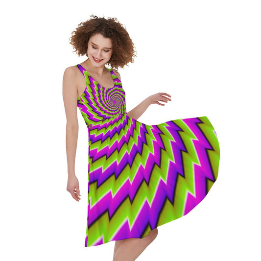 Green Twisted Moving Optical Illusion Women's Sleeveless Dress