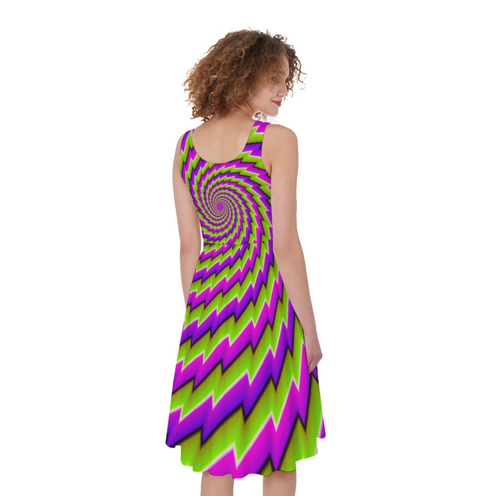Green Twisted Moving Optical Illusion Women's Sleeveless Dress