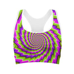 Green Twisted Moving Optical Illusion Women's Sports Bra