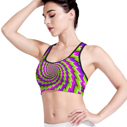Green Twisted Moving Optical Illusion Women's Sports Bra
