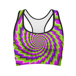 Green Twisted Moving Optical Illusion Women's Sports Bra