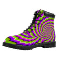Green Twisted Moving Optical Illusion Padded Collar Lace Up Boots