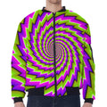 Green Twisted Moving Optical Illusion Zip Sleeve Bomber Jacket