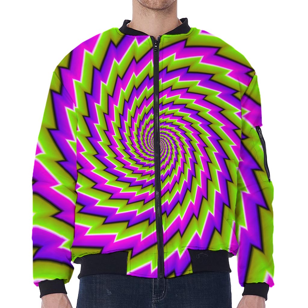 Green Twisted Moving Optical Illusion Zip Sleeve Bomber Jacket