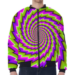 Green Twisted Moving Optical Illusion Zip Sleeve Bomber Jacket