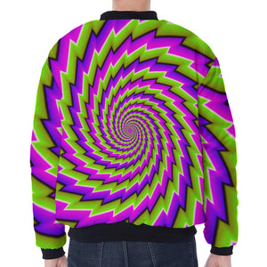 Green Twisted Moving Optical Illusion Zip Sleeve Bomber Jacket