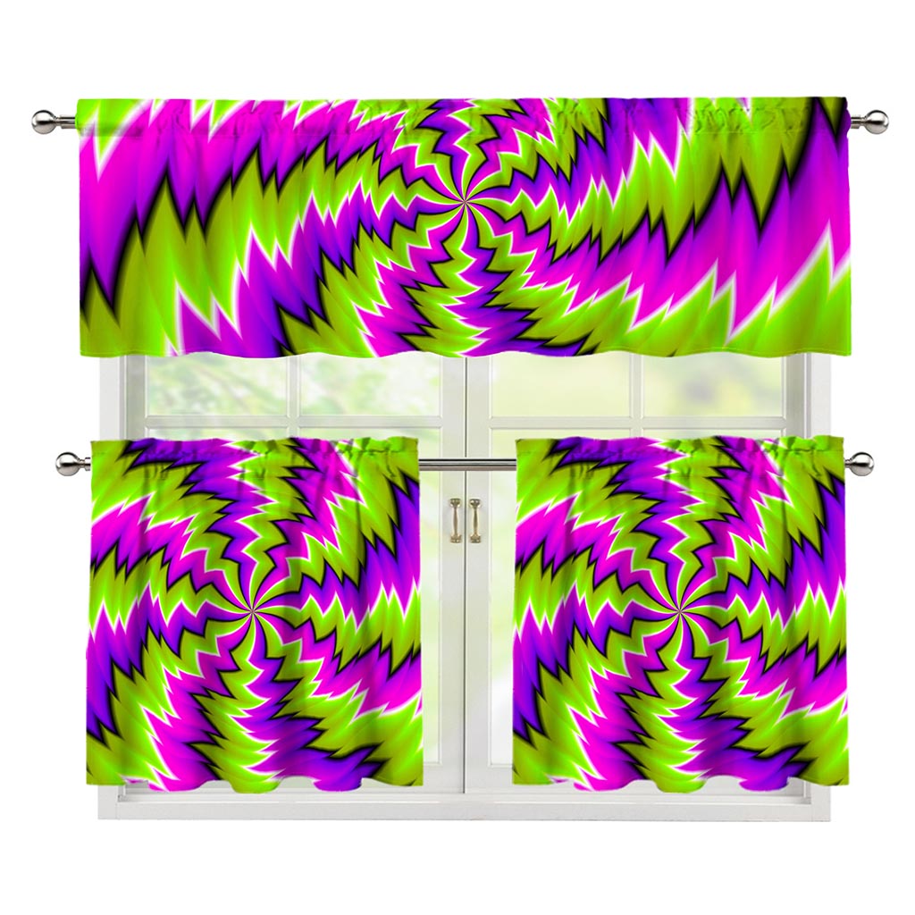 Green Vortex Moving Optical Illusion 3 Piece Kitchen Curtains