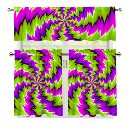 Green Vortex Moving Optical Illusion 3 Piece Kitchen Curtains
