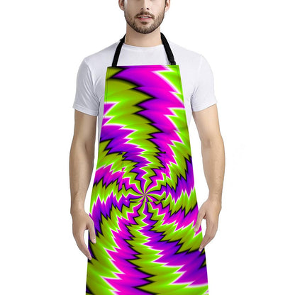 Green Vortex Moving Optical Illusion Bib Apron With Pocket