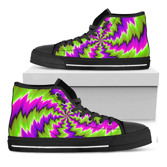 Green Vortex Moving Optical Illusion Black High Top Sneakers