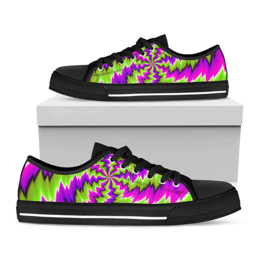 Green Vortex Moving Optical Illusion Black Low Top Sneakers