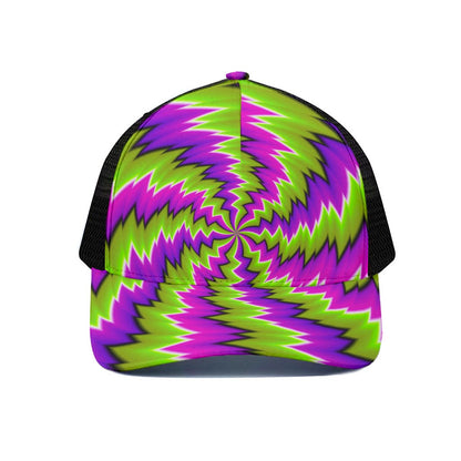 Green Vortex Moving Optical Illusion Black Mesh Trucker Cap