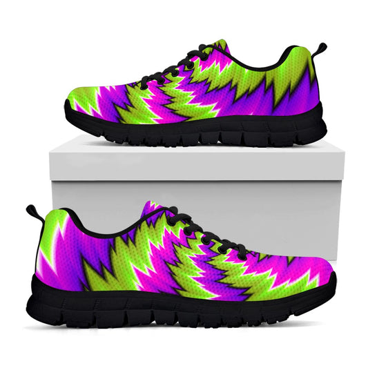 Green Vortex Moving Optical Illusion Black Running Shoes