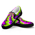 Green Vortex Moving Optical Illusion Black Slip On Sneakers