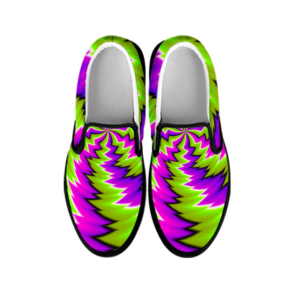 Green Vortex Moving Optical Illusion Black Slip On Sneakers