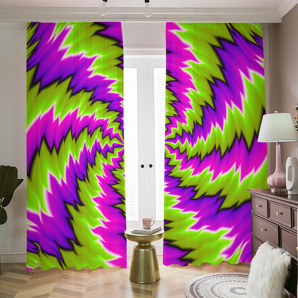 Green Vortex Moving Optical Illusion Blackout Pencil Pleat Curtains