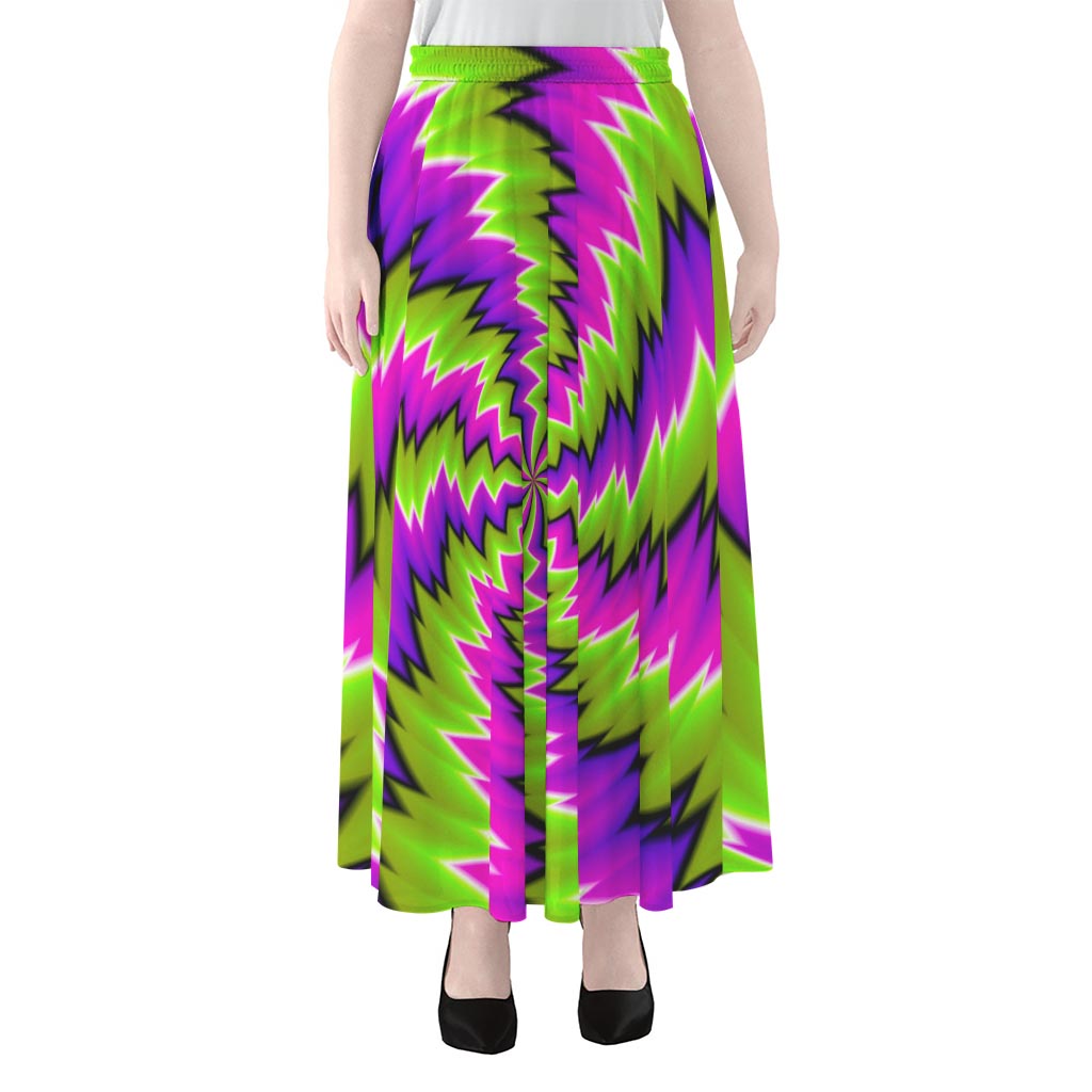 Green Vortex Moving Optical Illusion Chiffon Maxi Skirt