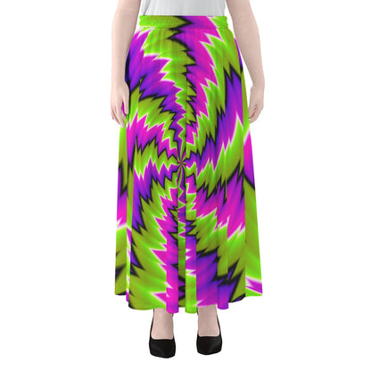 Green Vortex Moving Optical Illusion Chiffon Maxi Skirt