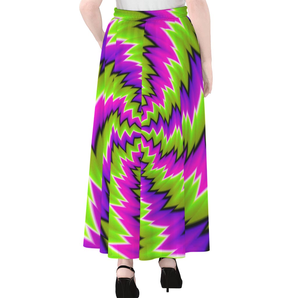 Green Vortex Moving Optical Illusion Chiffon Maxi Skirt