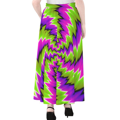 Green Vortex Moving Optical Illusion Chiffon Maxi Skirt