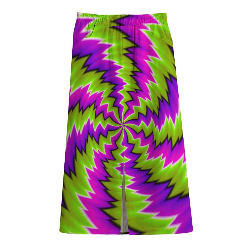Green Vortex Moving Optical Illusion Cotton Front Slit Maxi Skirt