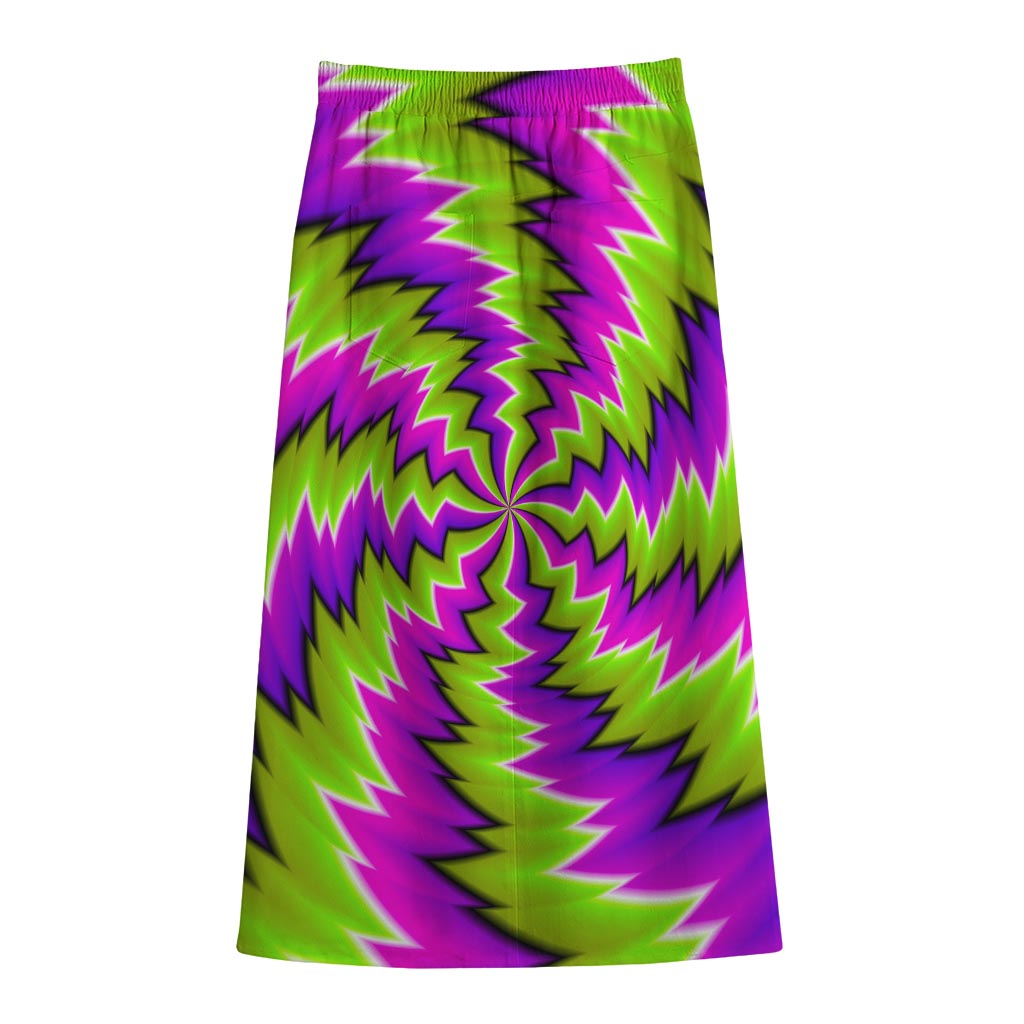 Green Vortex Moving Optical Illusion Cotton Front Slit Maxi Skirt