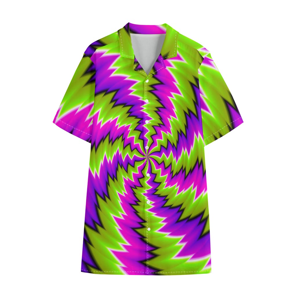 Green Vortex Moving Optical Illusion Cotton Hawaiian Shirt