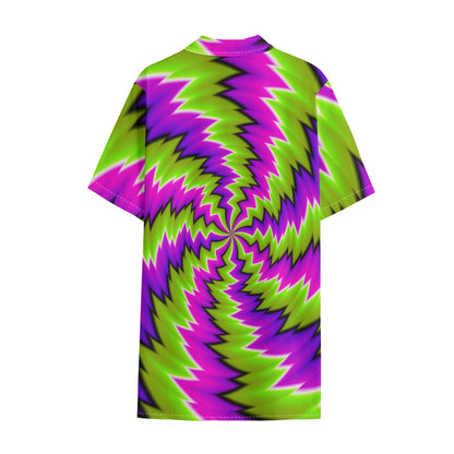 Green Vortex Moving Optical Illusion Cotton Hawaiian Shirt