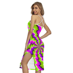 Green Vortex Moving Optical Illusion Cross Back Cami Dress GearFrost Green Vortex Moving Optical Illusion Cross Back Cami Dress GearFrost