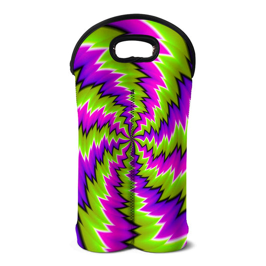 Green Vortex Moving Optical Illusion Double Neoprene Wine Tote