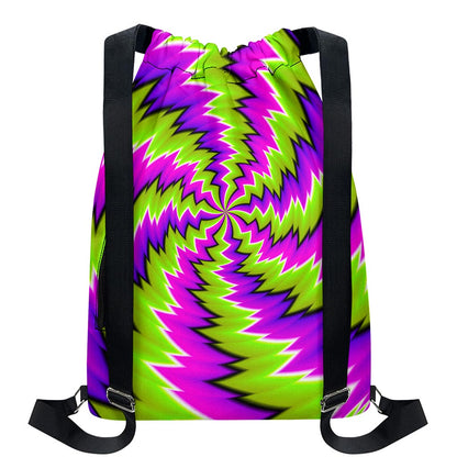 Green Vortex Moving Optical Illusion Drawstring Backpack