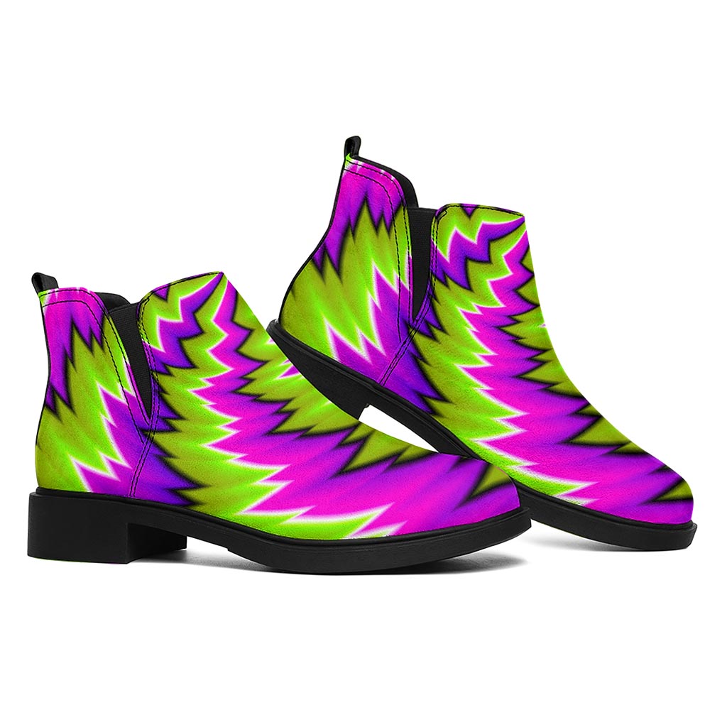 Green Vortex Moving Optical Illusion Flat Ankle Boots