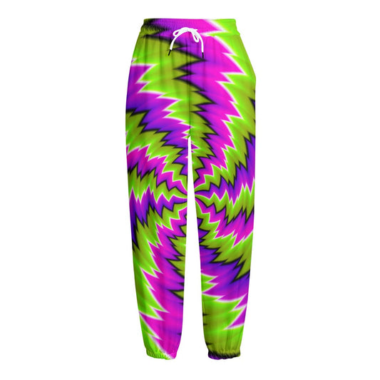 Green Vortex Moving Optical Illusion Fleece Lined Knit Pants