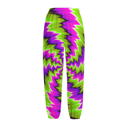 Green Vortex Moving Optical Illusion Fleece Lined Knit Pants
