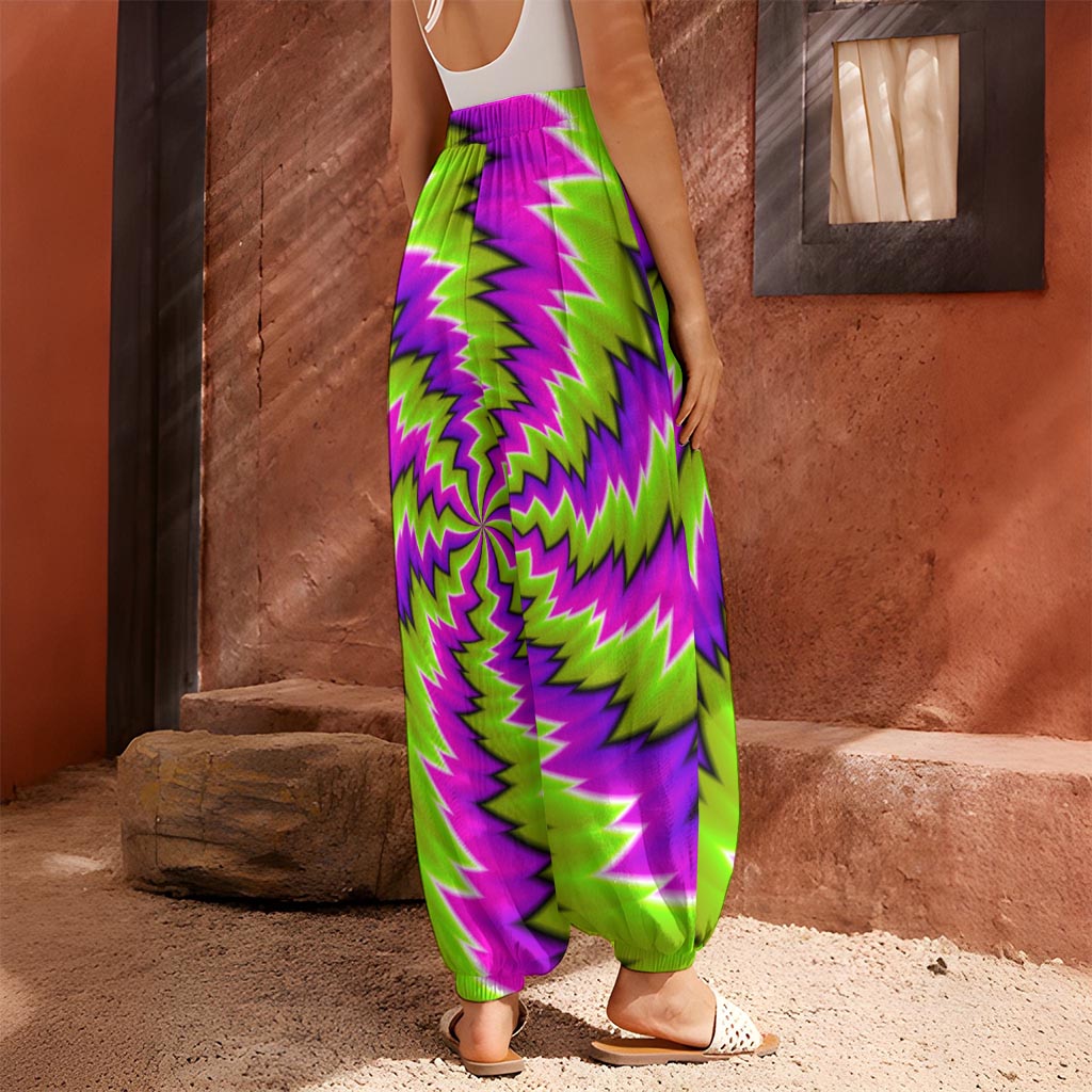 Green Vortex Moving Optical Illusion Harem Pants