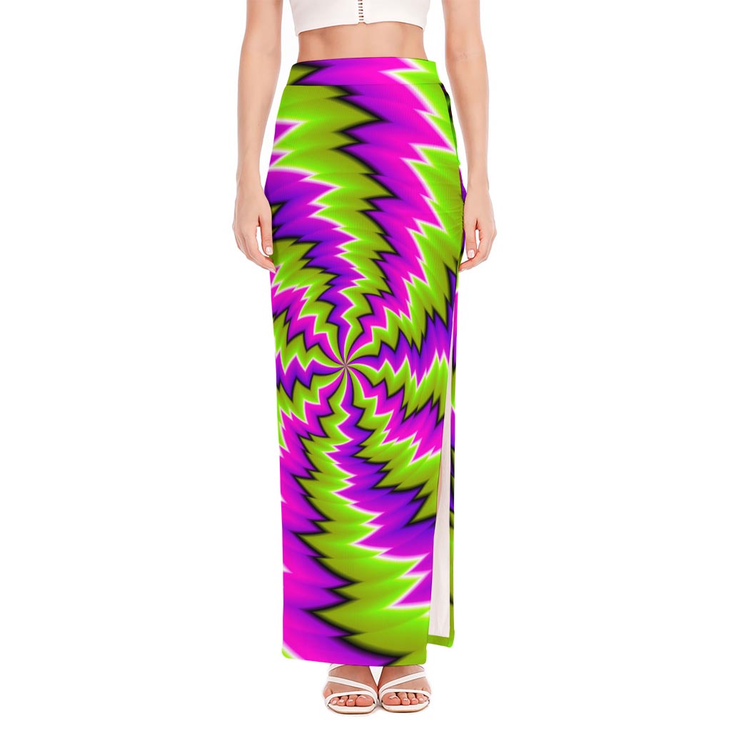 Green Vortex Moving Optical Illusion High Slit Maxi Skirt