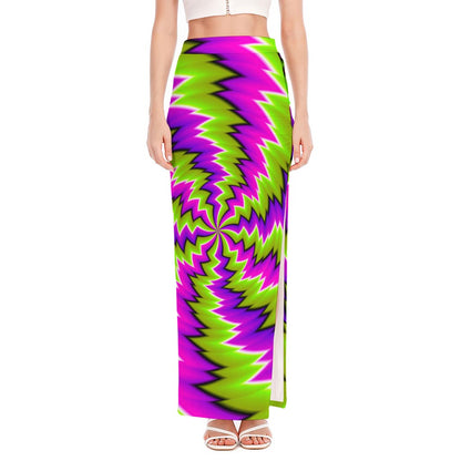 Green Vortex Moving Optical Illusion High Slit Maxi Skirt