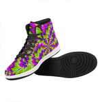 Green Vortex Moving Optical Illusion High Top Leather Sneakers