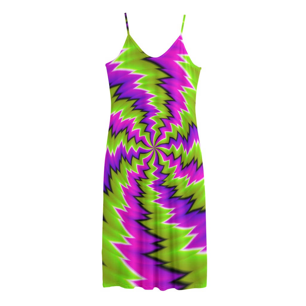 Green Vortex Moving Optical Illusion Jersey Midi Cami Dress