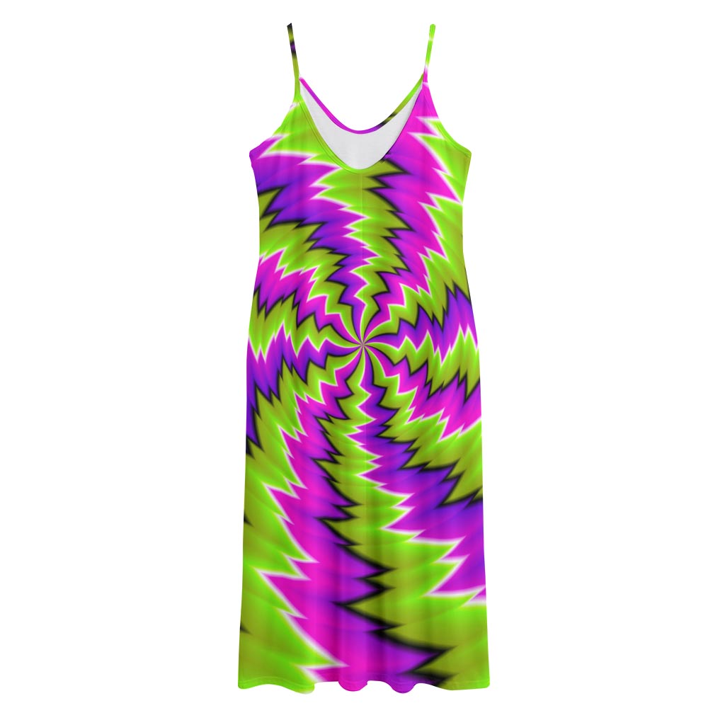 Green Vortex Moving Optical Illusion Jersey Midi Cami Dress