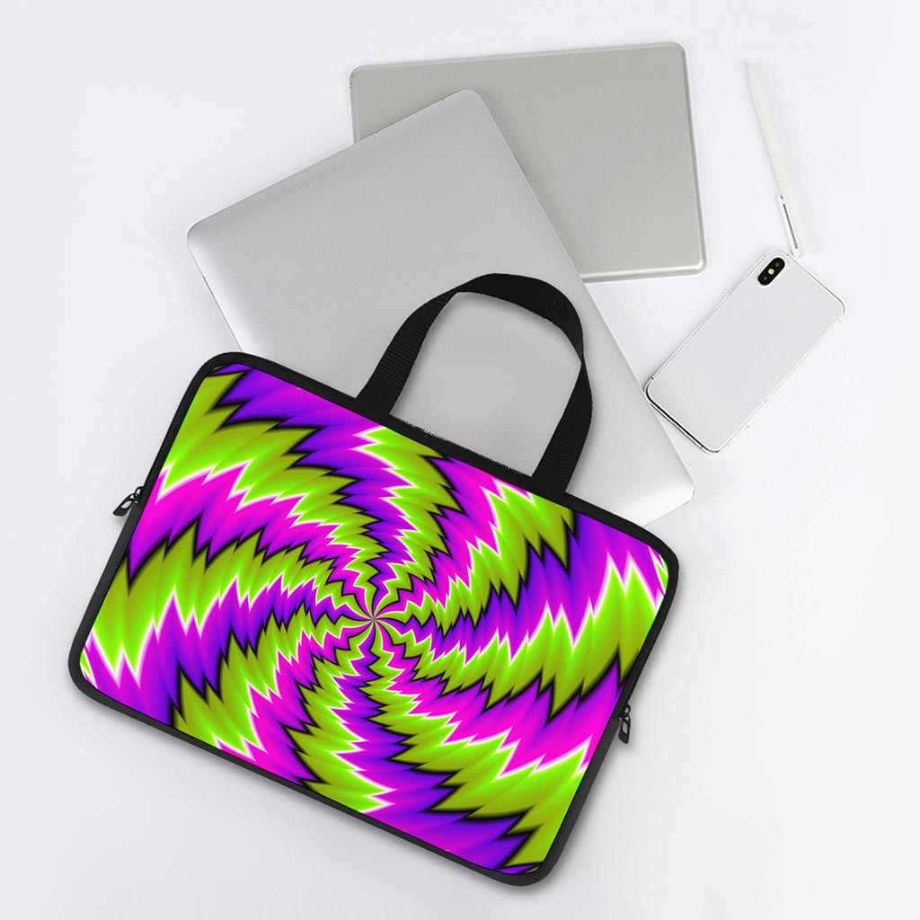 Green Vortex Moving Optical Illusion Laptop Sleeve With Handle