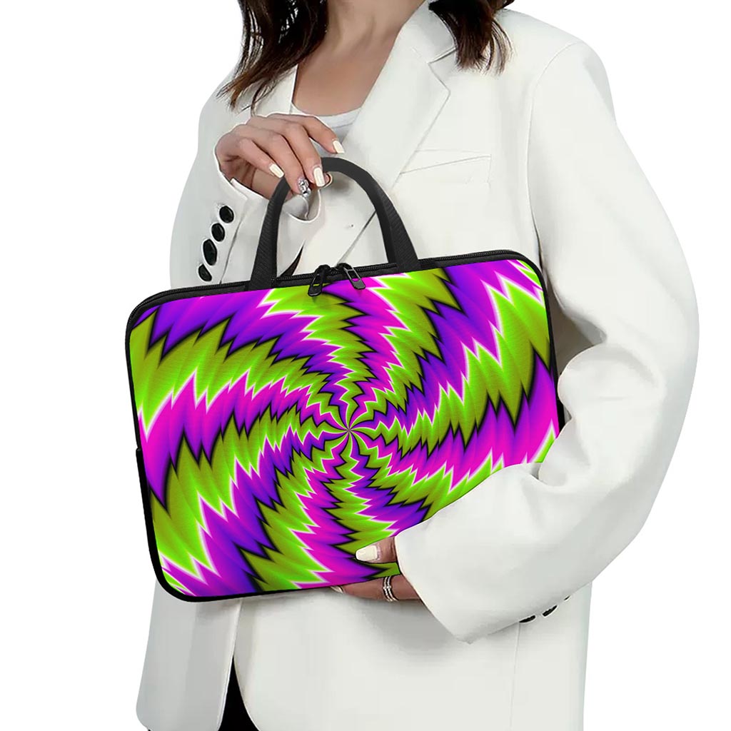Green Vortex Moving Optical Illusion Laptop Sleeve With Handle
