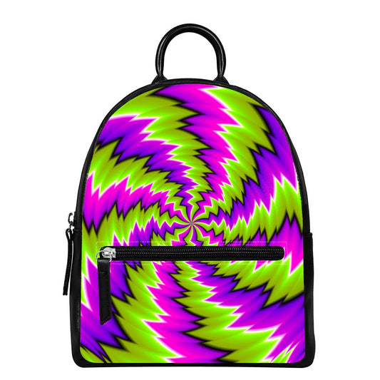 Green Vortex Moving Optical Illusion Leather Backpack