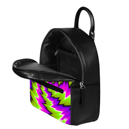 Green Vortex Moving Optical Illusion Leather Backpack