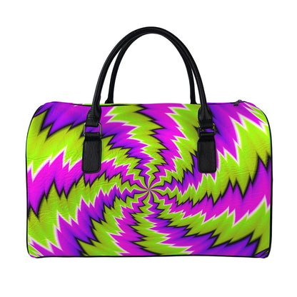 Green Vortex Moving Optical Illusion Leather Duffle Bag